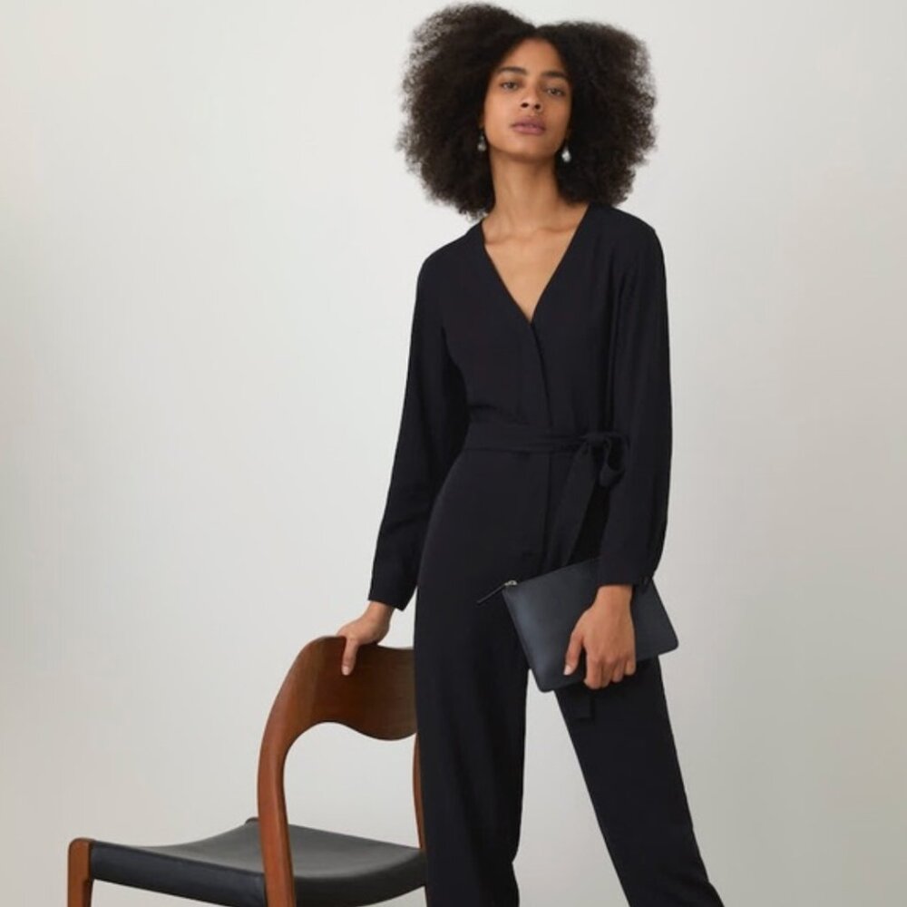 Everlane | The Drape Utility Jumpsuit Solid Black 100% Lyocell | Size 8